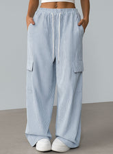 Striped Cargo Lounge Pants - White & Blue - VECTOR SPORTSWEAR